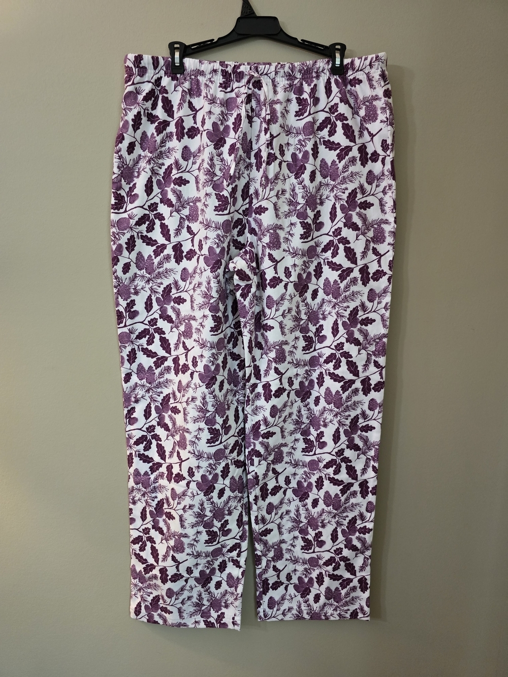 Garnet Hill Pajama Pants with Purple Leaf Print Organic Cotton Women Size L